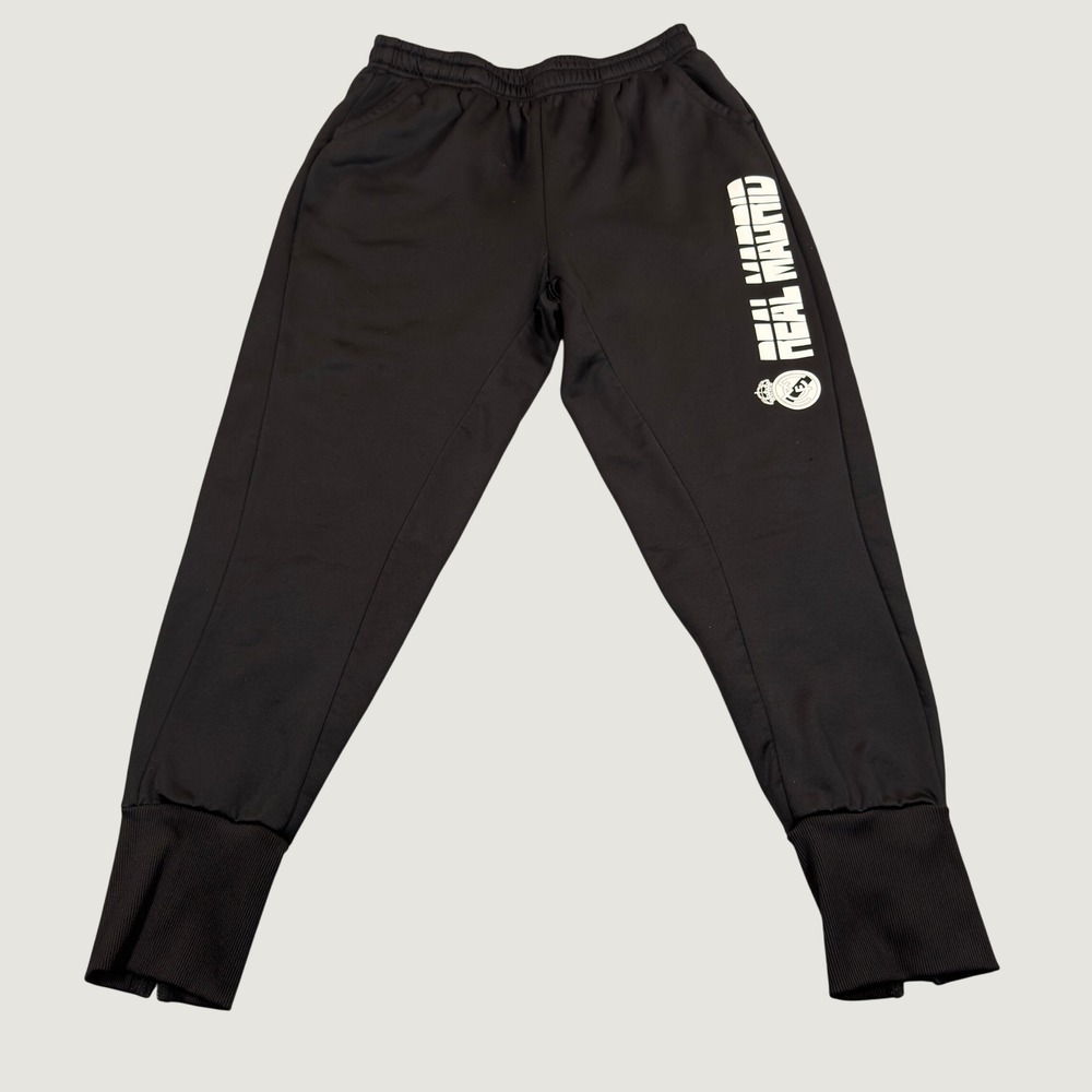Real Madrid CF Mens Black Fleece Joggers Track Pants Graphic Logo Size Large